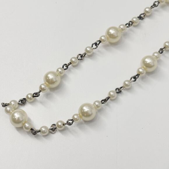 2028 Signed Silver Tone Faux Pearl Necklace – 16" Vintage-Inspired Beaded Chain - Picture 3 of 5